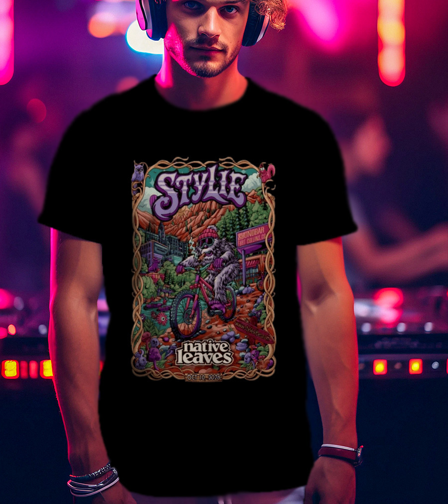 Stylie Native Leaves Yeti Mountain Biking Sound Bar Fort Collins Oct 10 2026 T-Shirt