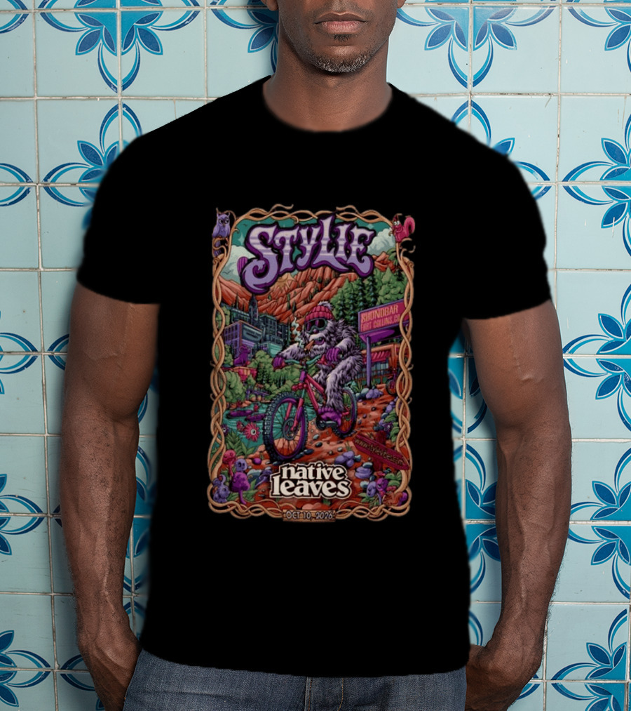 Stylie Native Leaves Yeti Mountain Biking Sound Bar Fort Collins Oct 10 2026 T-Shirt