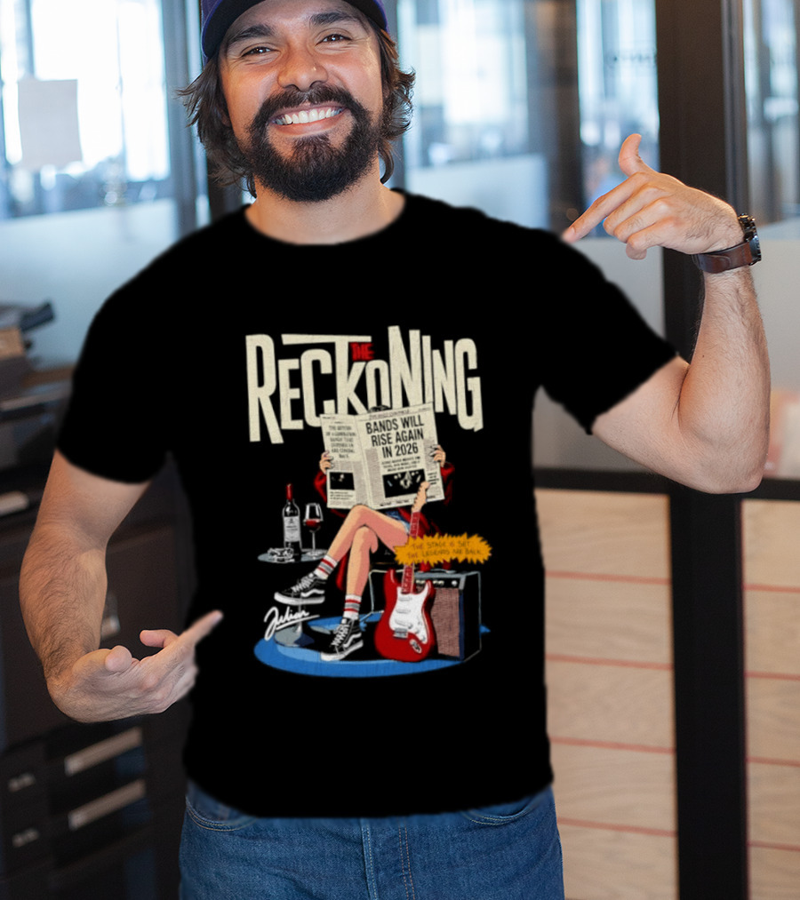 The Reckoning Bands Will Rise Again 2026 Woman Reading Newspaper Red Electric Guitar Amp T-Shirt
