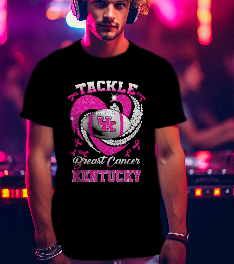 Tackle Breast Cancer Kentucky Wildcats UK Football Pink Ribbons T-Shirt
