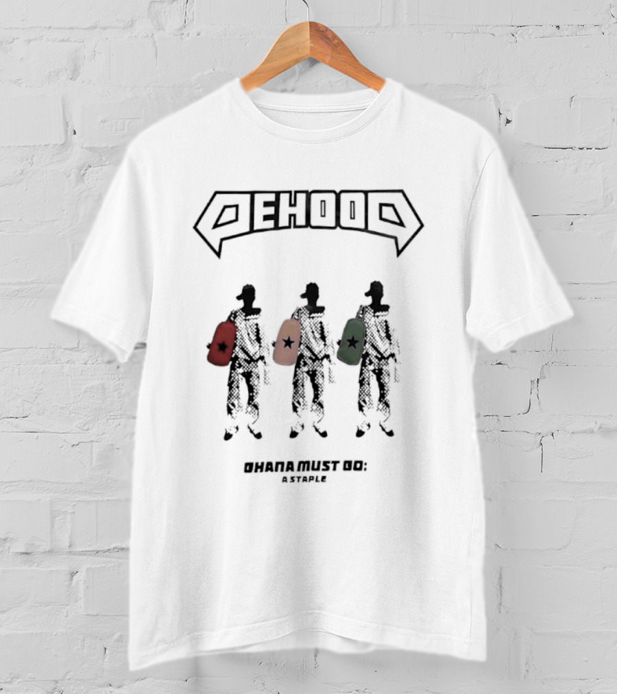 Dehood Ohana Must Go A Staple Streetwear Three Figures Carrying Bags T-Shirt