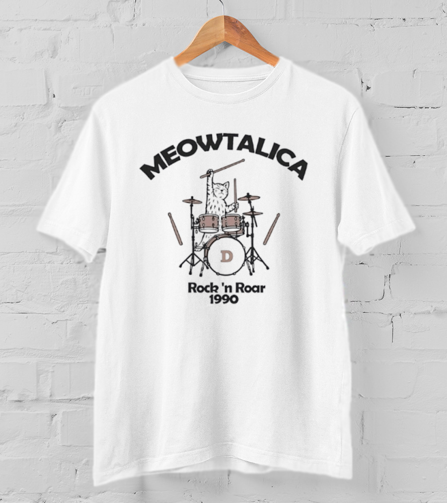 Meowtalica Rock 'n Roar 1990 Cat Drummer D T-Shirt