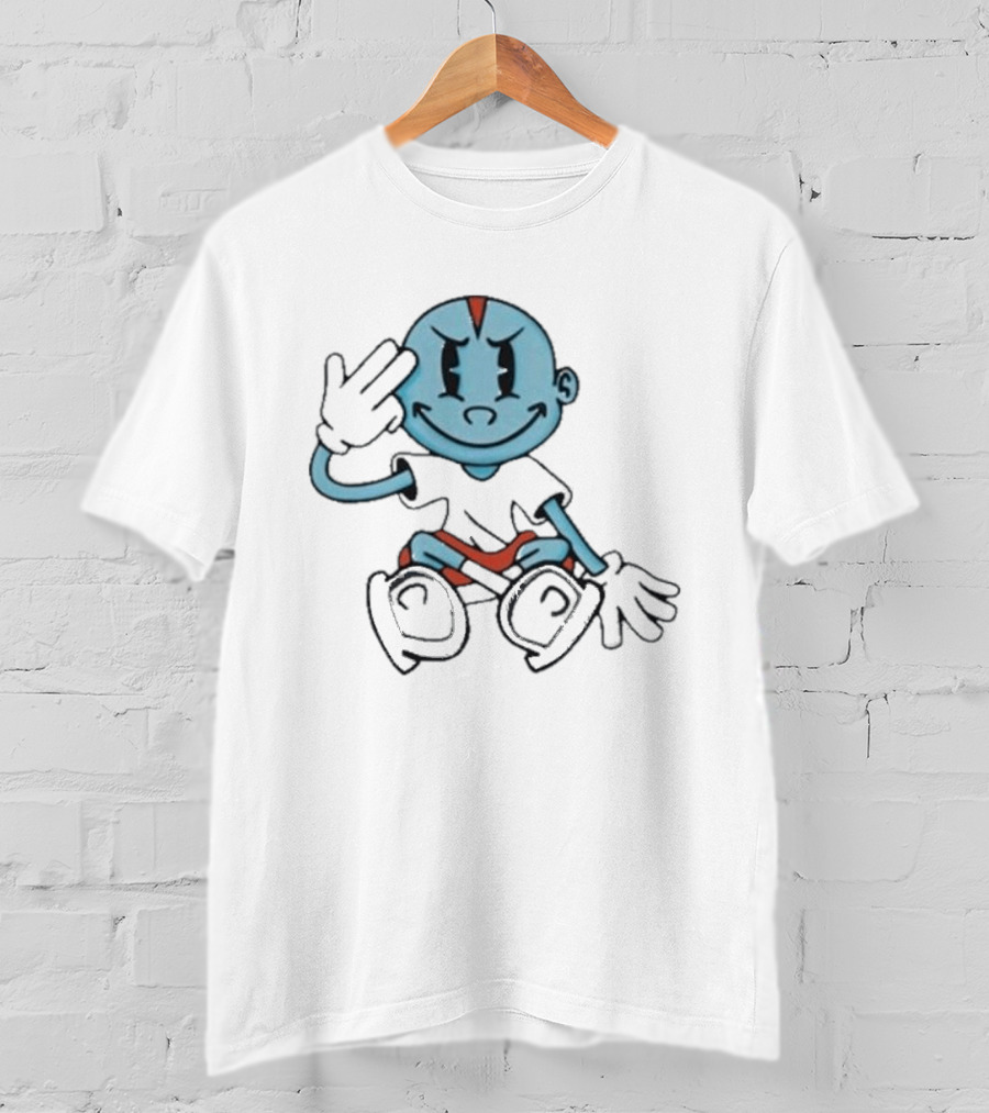 Lil Darkie Brahman Sits Blue Cartoon Figure With Red Shorts And Gloves T-Shirt