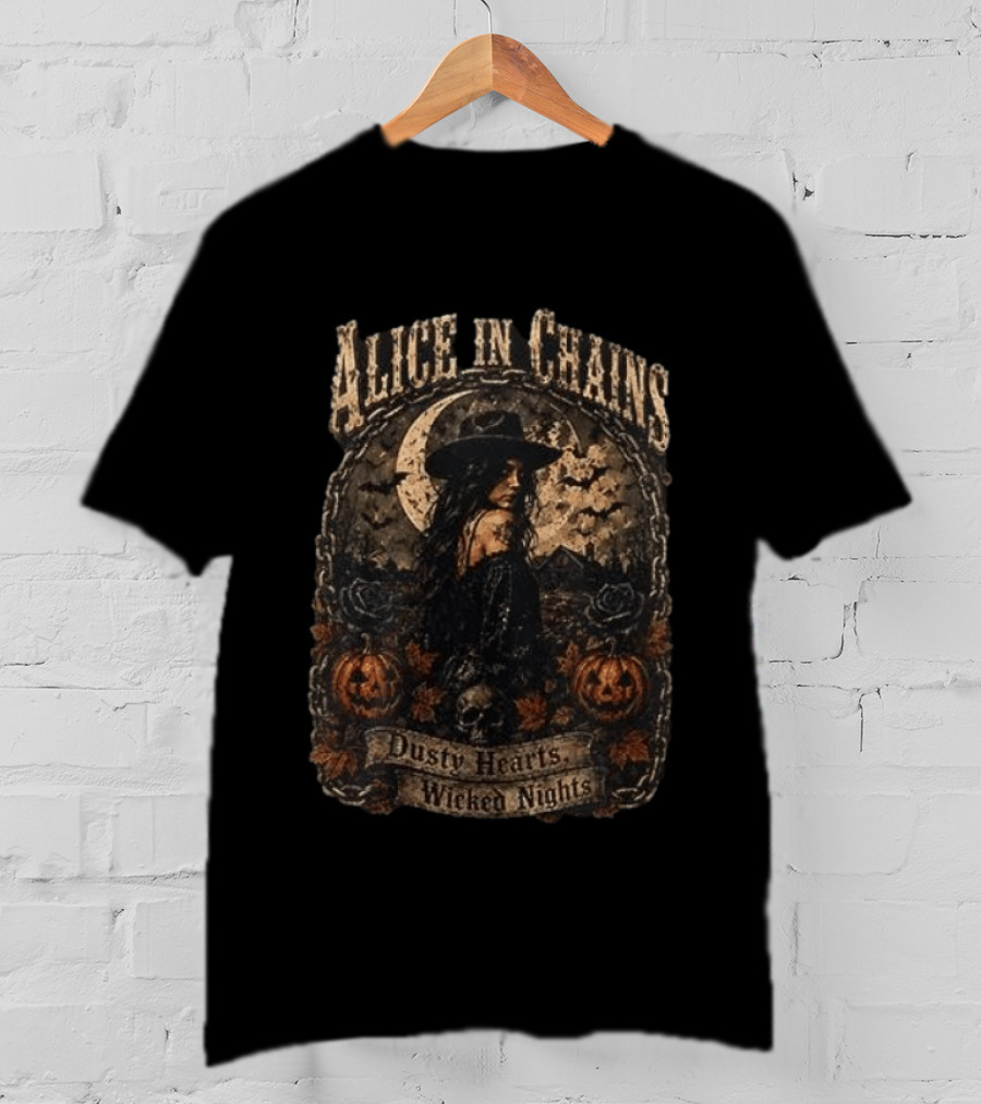Alice In Chains Dusty Hearts Wicked Nights Gothic Witch Pumpkin Skulls Moon T-Shirt