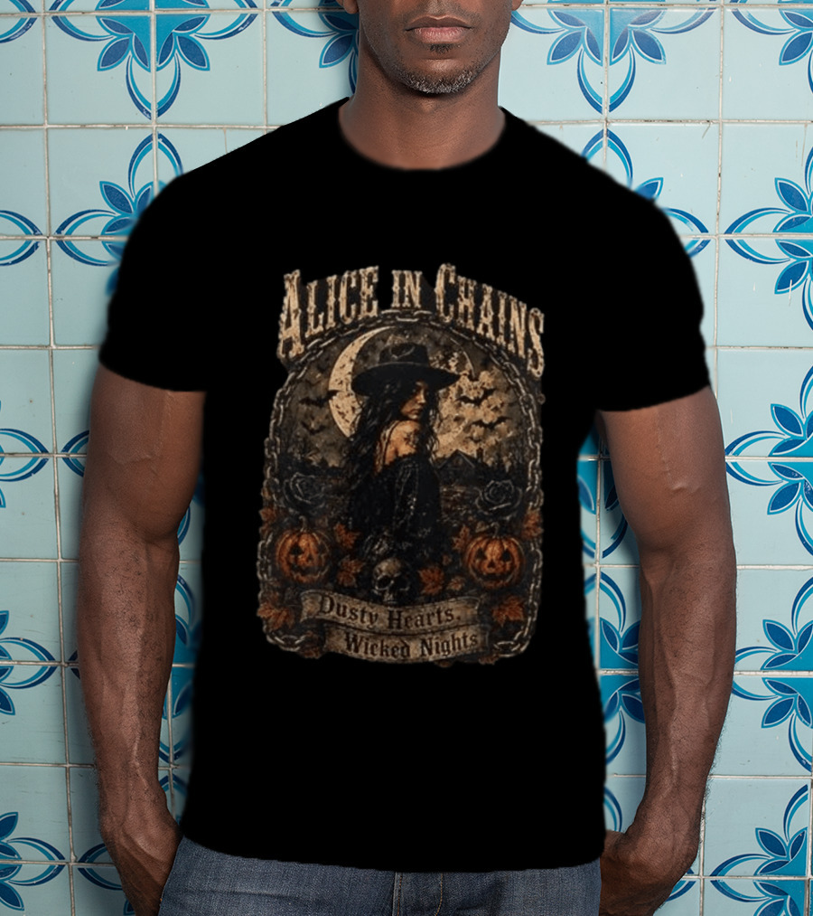 Alice In Chains Dusty Hearts Wicked Nights Gothic Witch Pumpkin Skulls Moon T-Shirt