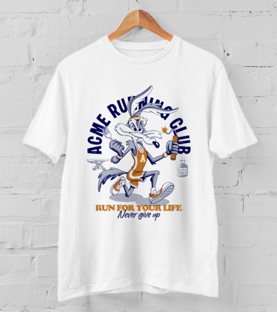 Acme Running Club Wile E Coyote Run For Your Life Never Give Up T-Shirt