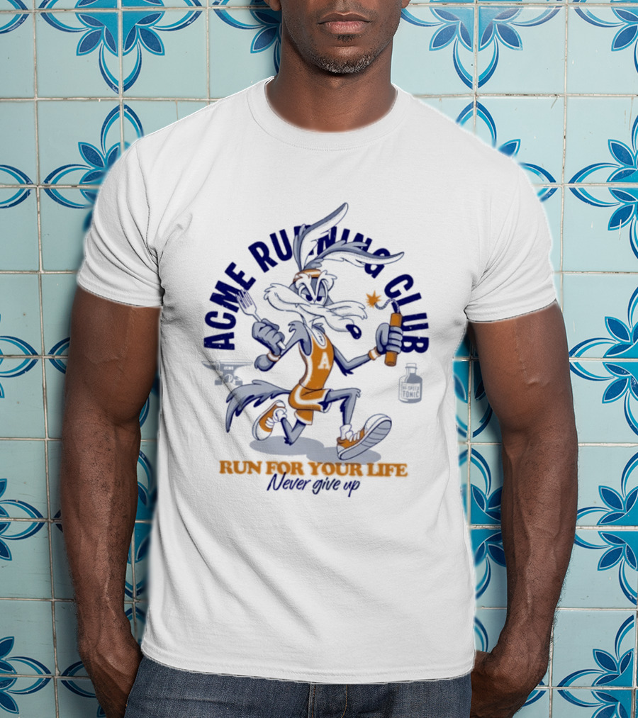 Acme Running Club Wile E Coyote Run For Your Life Never Give Up T-Shirt