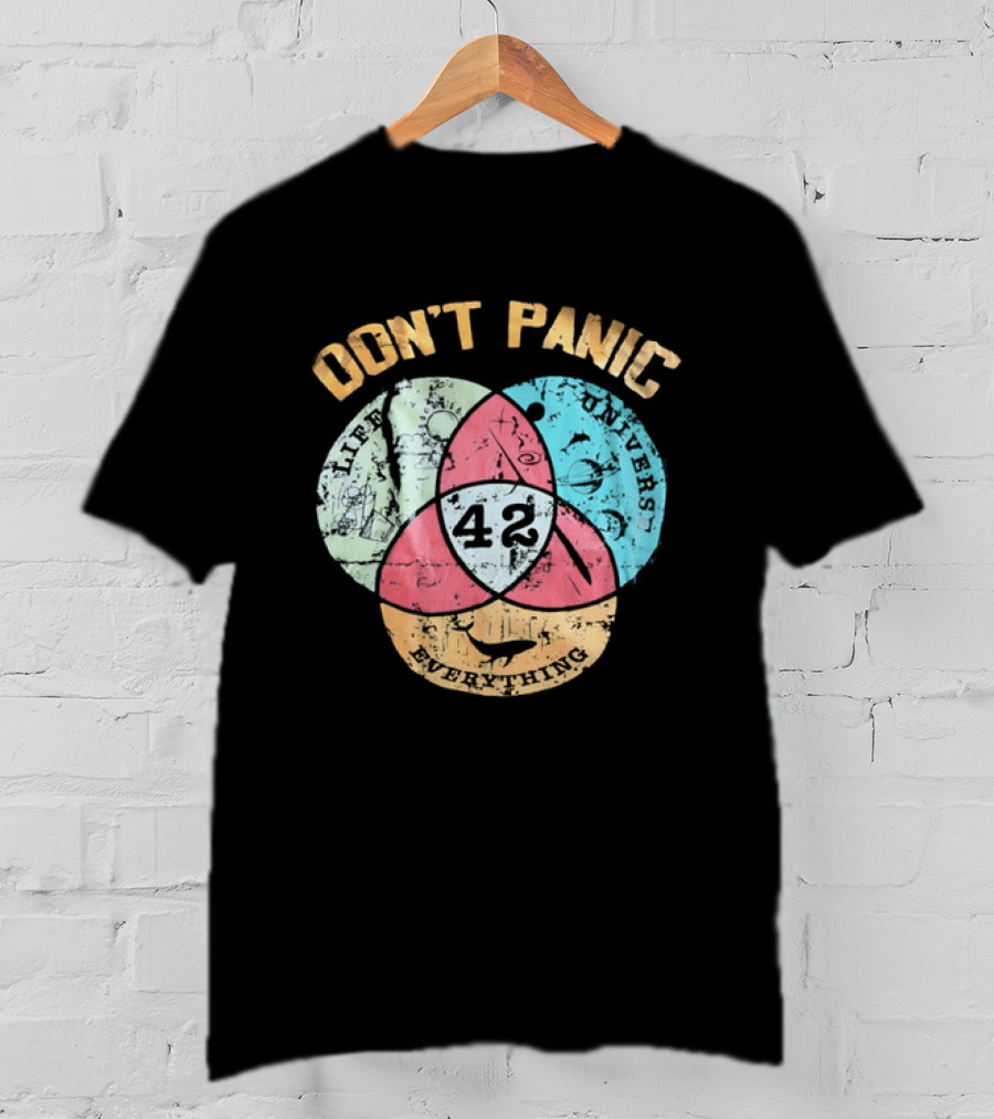 Don't Panic Life Universe Everything 42 Distressed T-Shirt