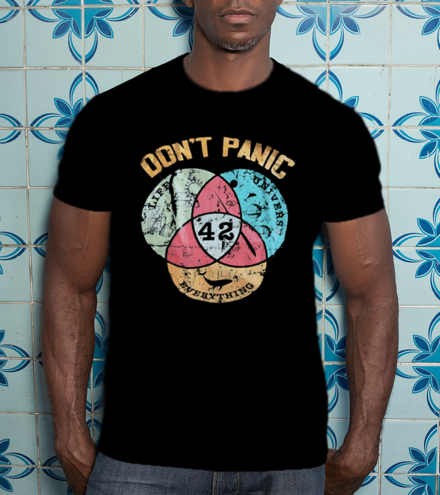 Don't Panic Life Universe Everything 42 Distressed T-Shirt