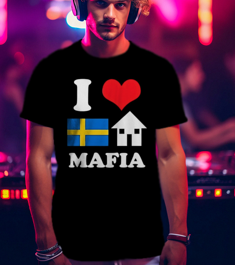 I Love Swedish Flag Heart House Mafia EDM Electronic Dance Music T-Shirt
