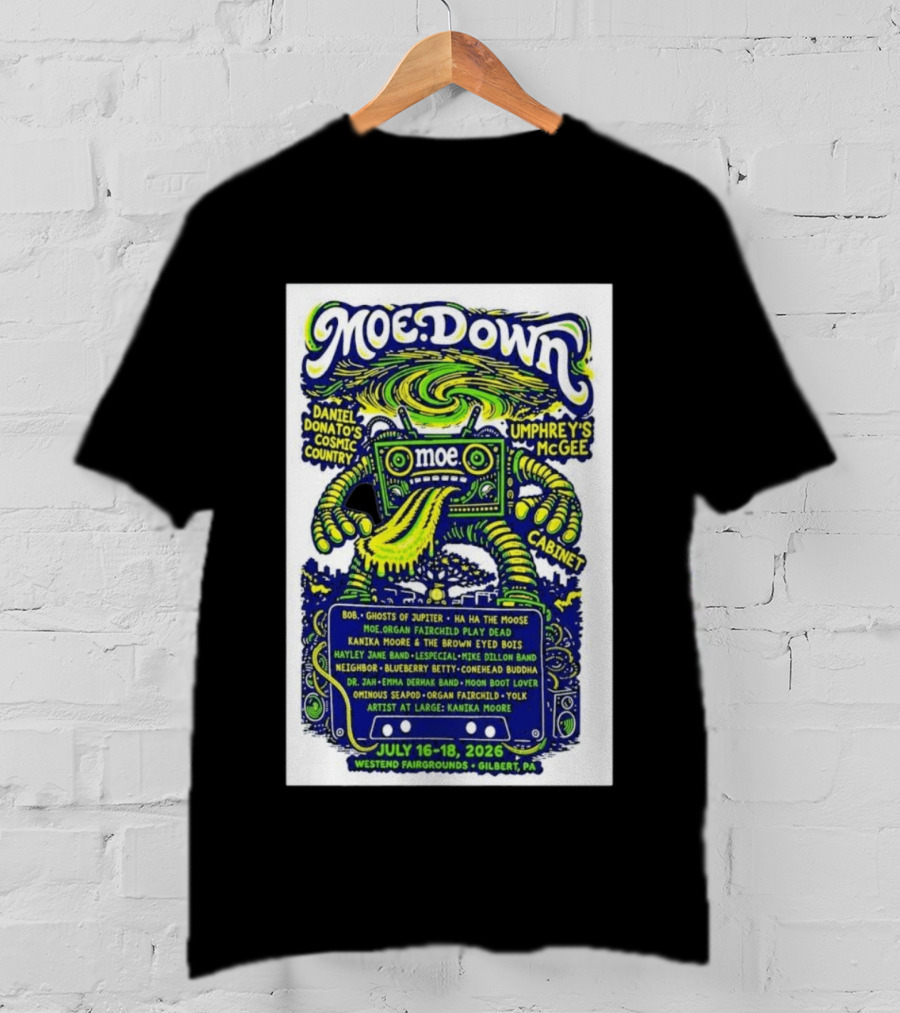 MoeDown July 16 18 2026 Westend Fairgrounds Gilbert PA Featuring Moe. Umphrey's McGee Daniel Donato's Cosmic Country Cabinet T-Shirt