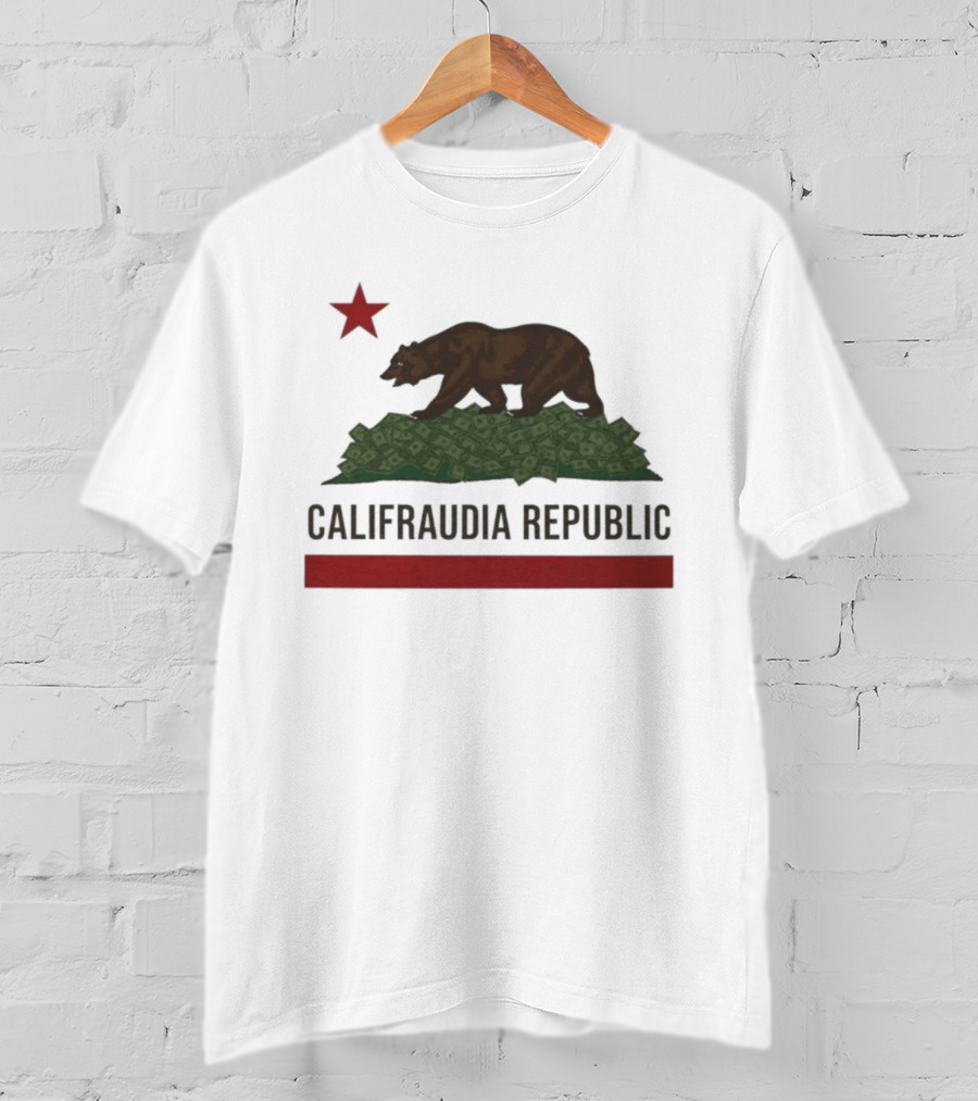 Califraudia Republic Bear Flag With Red Star T-Shirt