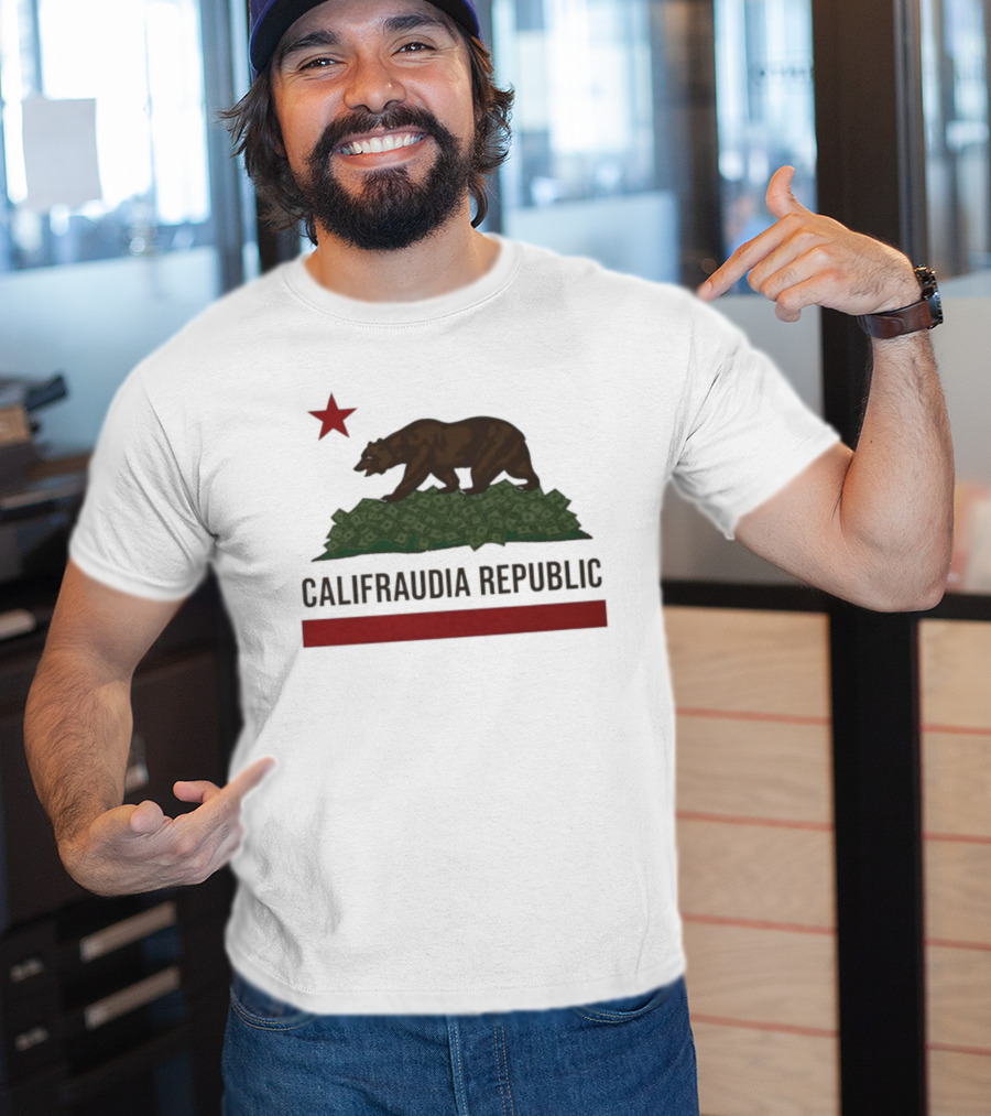 Califraudia Republic Bear Flag With Red Star T-Shirt