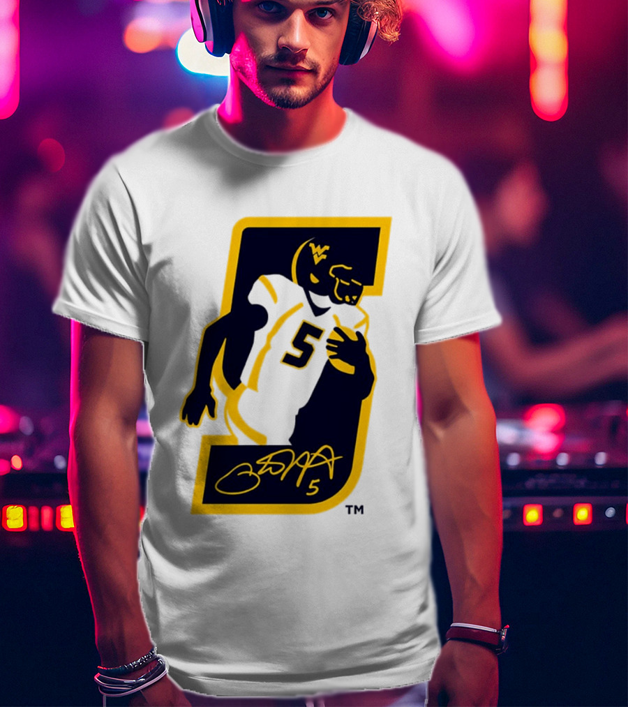WVU Number 5 Pat White Signature Retirement T-Shirt