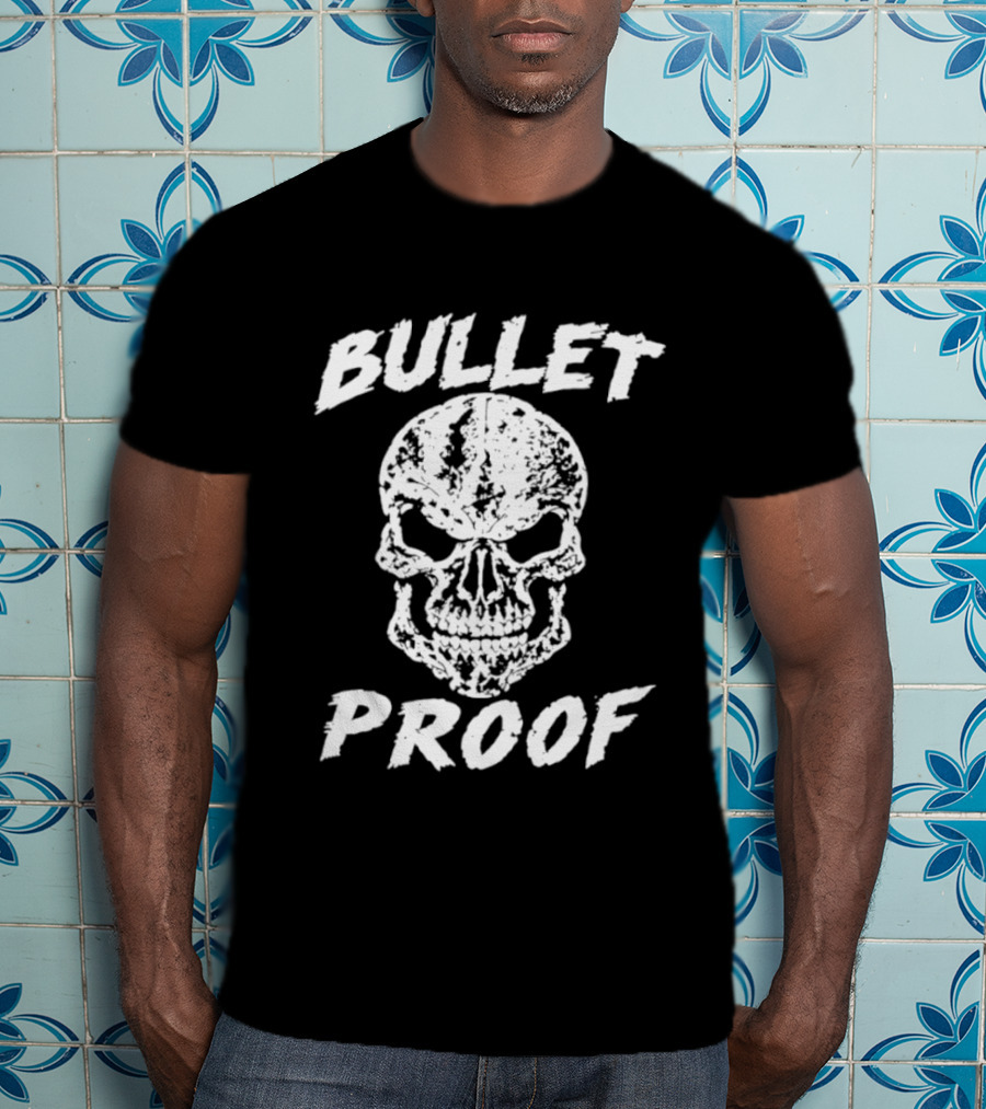 Bullet Proof Distressed Skull Gothic Edgy T-Shirt