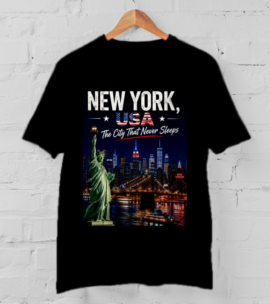 New York USA The City That Never Sleeps Statue Of Liberty Skyline T-Shirt
