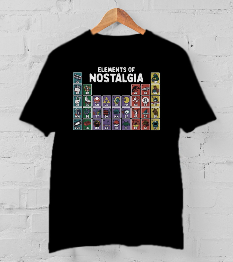 Elements Of Nostalgia 80s 90s Pop Culture Cassette Tape Gaming Toy VHS T-Shirt