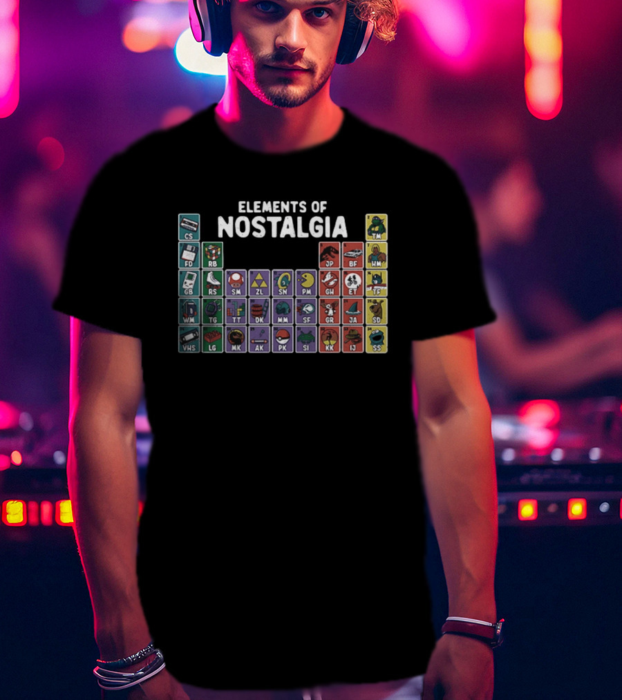 Elements Of Nostalgia 80s 90s Pop Culture Cassette Tape Gaming Toy VHS T-Shirt