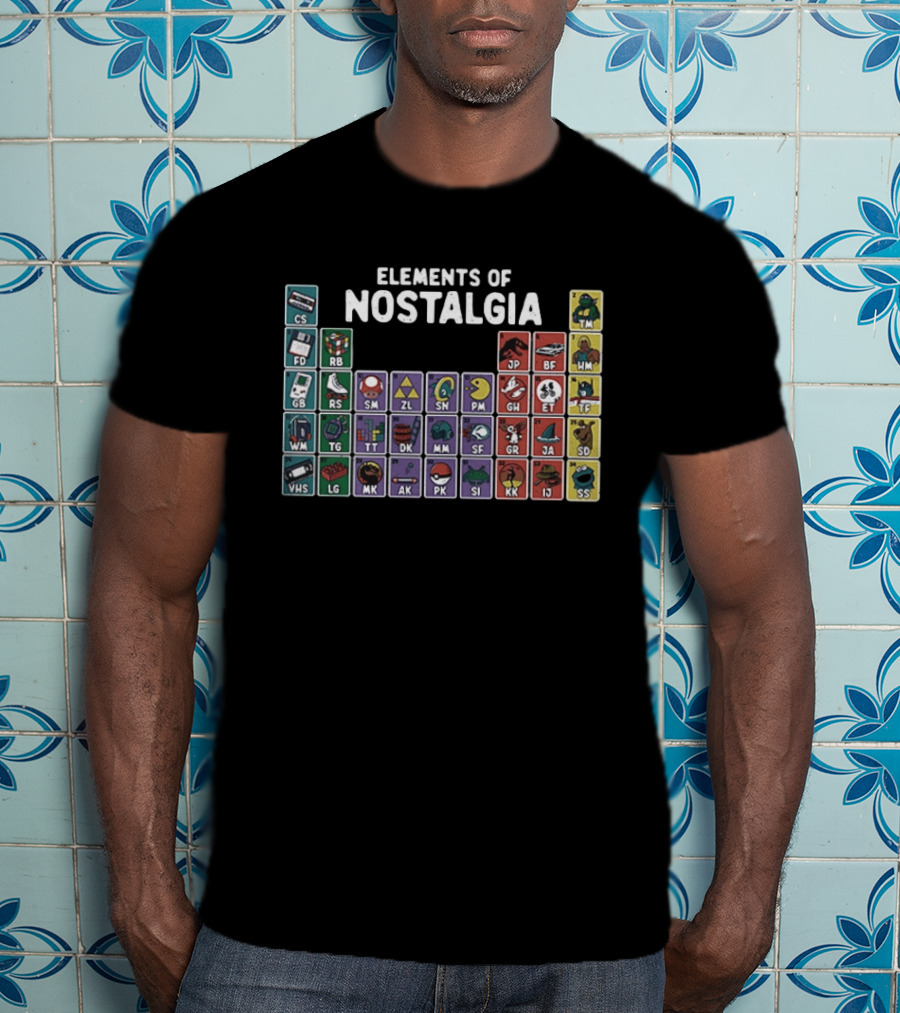 Elements Of Nostalgia 80s 90s Pop Culture Cassette Tape Gaming Toy VHS T-Shirt