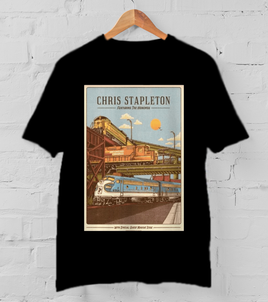 Chris Stapleton Featuring The Honchos Special Guest Maggie Rose Aug 19 2026 Allianz Amphitheater Riverfront Richmond Virginia Vintage Trains Scene T-Shirt