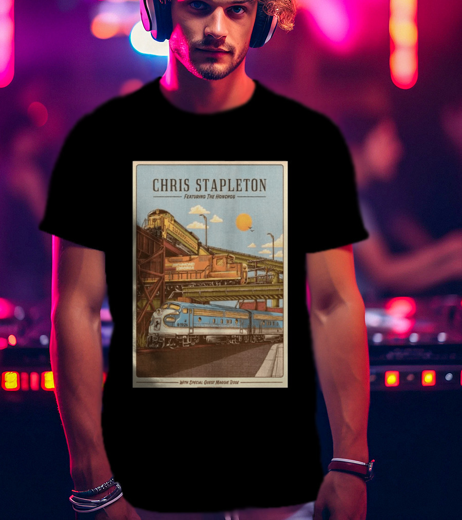 Chris Stapleton Featuring The Honchos Special Guest Maggie Rose Aug 19 2026 Allianz Amphitheater Riverfront Richmond Virginia Vintage Trains Scene T-Shirt