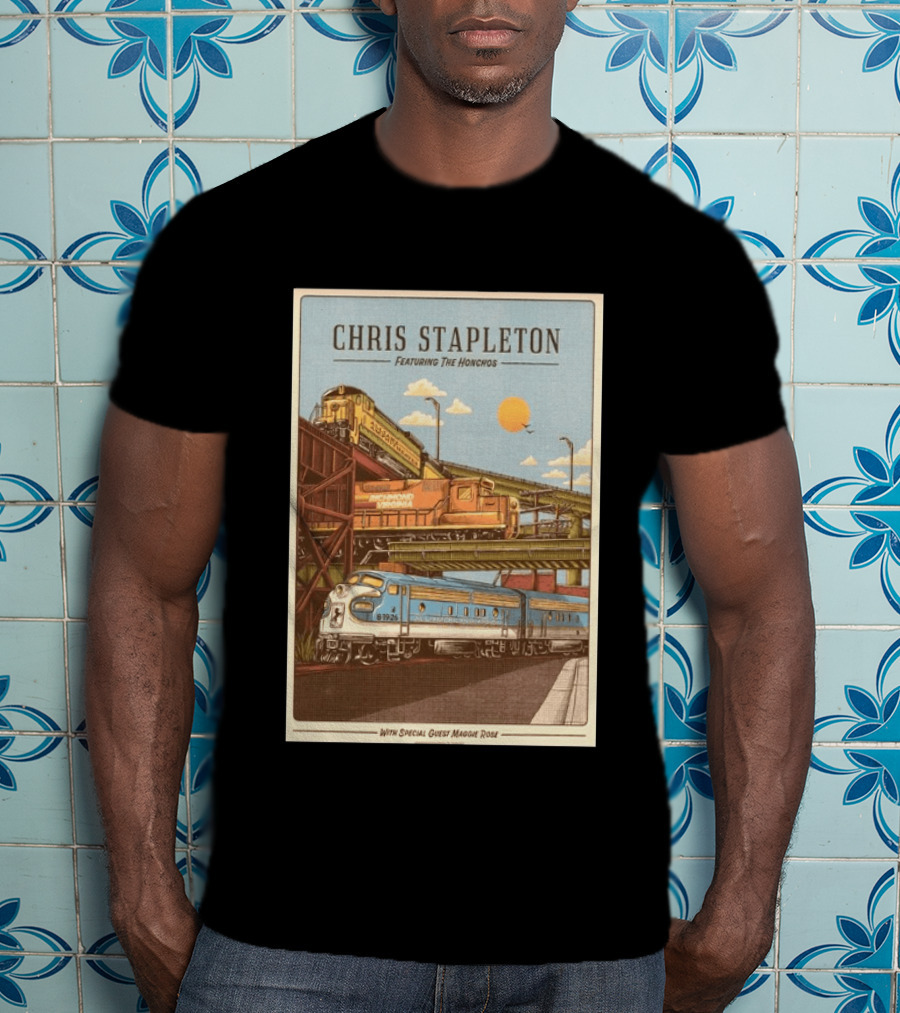 Chris Stapleton Featuring The Honchos Special Guest Maggie Rose Aug 19 2026 Allianz Amphitheater Riverfront Richmond Virginia Vintage Trains Scene T-Shirt