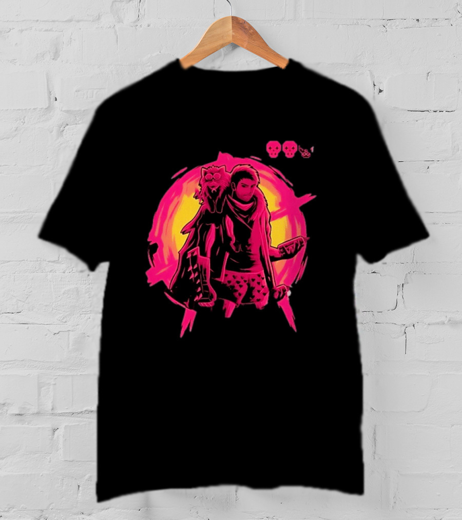 Post Apocalyptic Survivor Cat Companion Heart Boxers Pink Skull T-Shirt