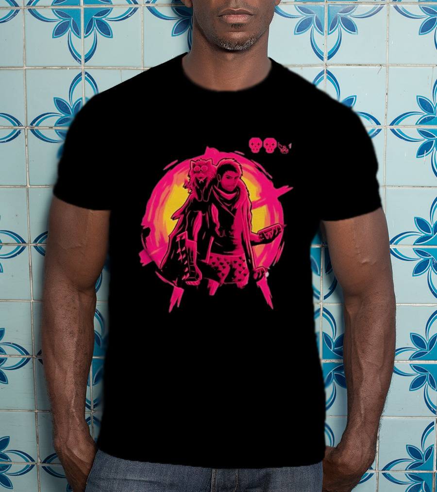 Post Apocalyptic Survivor Cat Companion Heart Boxers Pink Skull T-Shirt