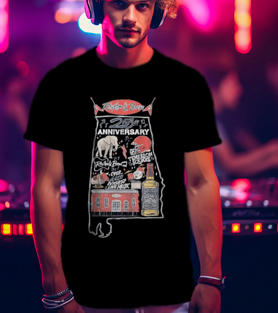 Rhythm & Brews 25th Anniversary Temerson Square Live Music Celebration Over 1000 Nights T-Shirt