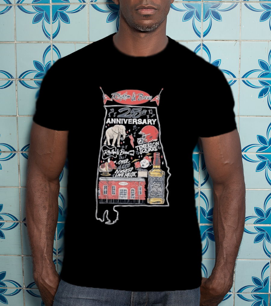 Rhythm & Brews 25th Anniversary Temerson Square Live Music Celebration Over 1000 Nights T-Shirt