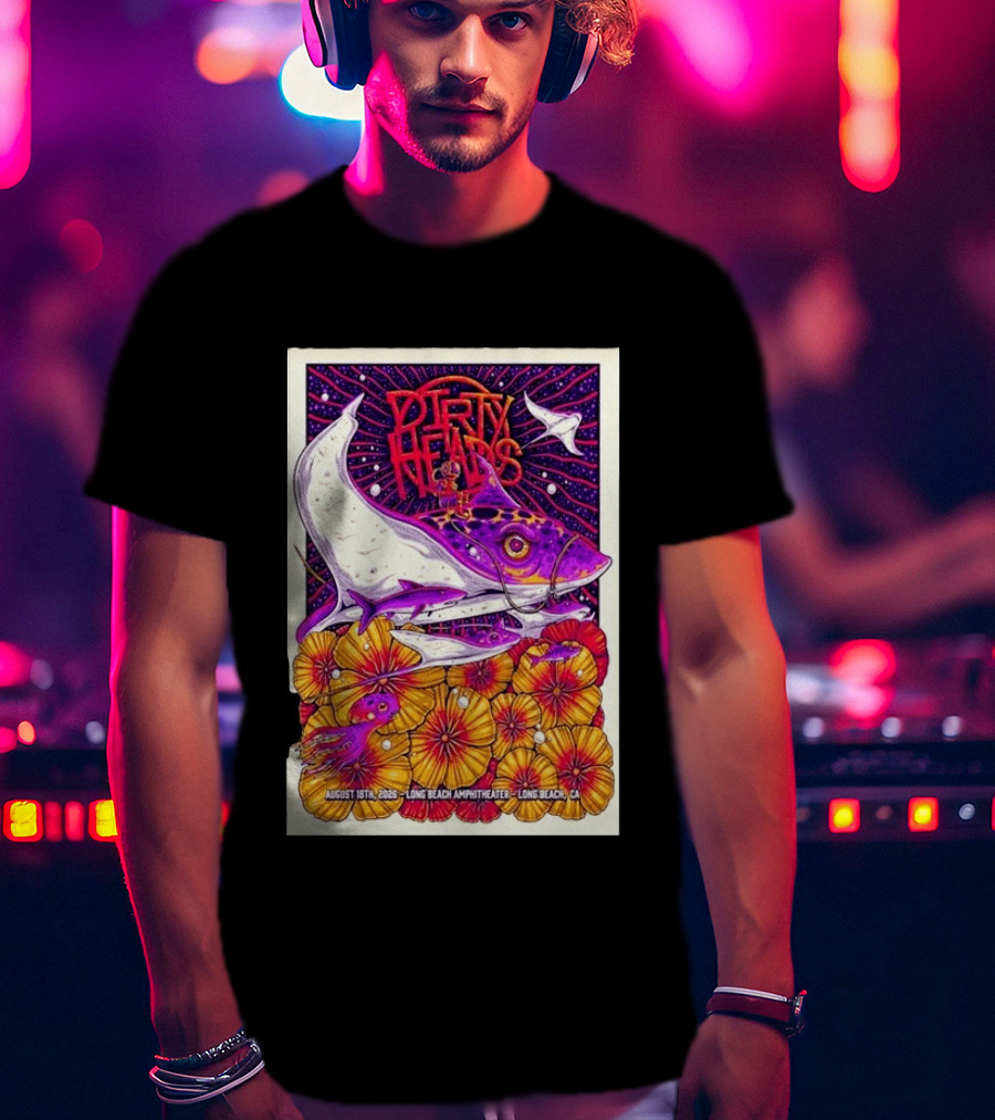 Dirty Heads Long Beach Amphitheater August 18 2026 Vibrant Stingray And Flowers T-Shirt
