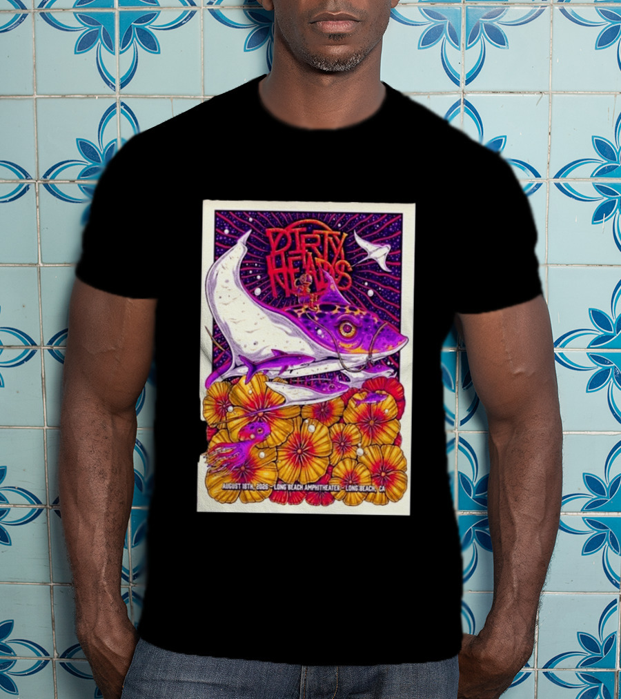 Dirty Heads Long Beach Amphitheater August 18 2026 Vibrant Stingray And Flowers T-Shirt