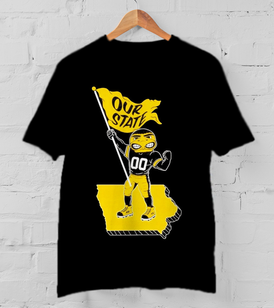 Herky The Hawk Flag Our State Iowa Map T-Shirt