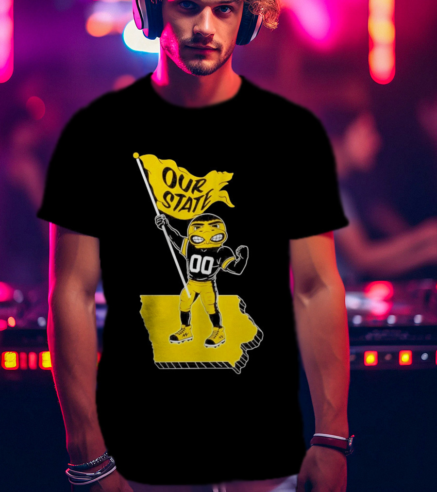 Herky The Hawk Flag Our State Iowa Map T-Shirt