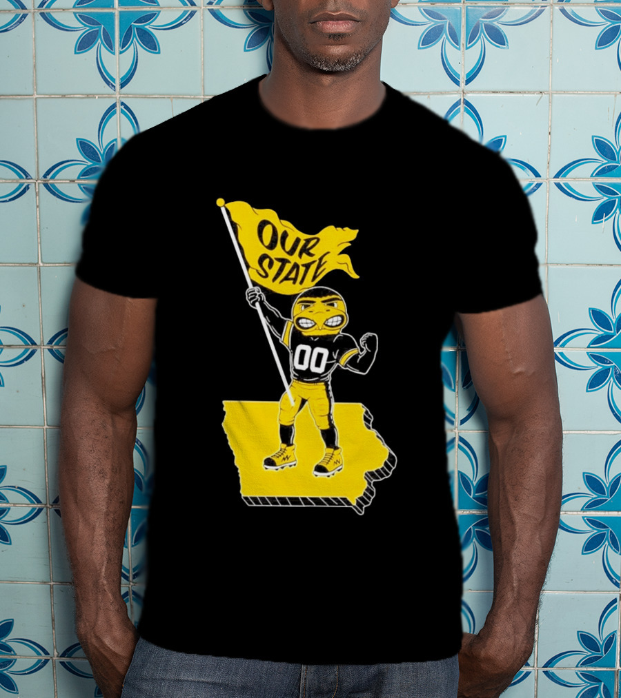 Herky The Hawk Flag Our State Iowa Map T-Shirt