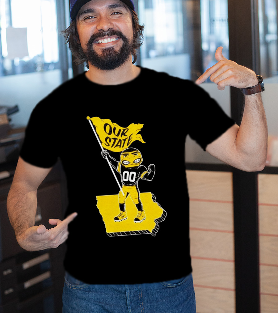 Herky The Hawk Flag Our State Iowa Map T-Shirt