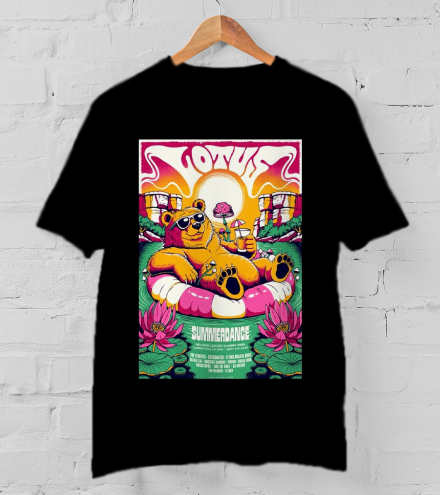 Lotus Summerdance 2026 Garrettsville OH Nelson Ledges Quarry Park Sep 4 6 With Bear Floating On Pool Relaxed Vibes T-Shirt