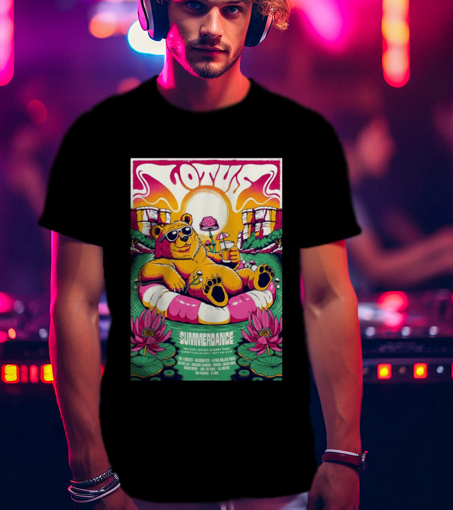Lotus Summerdance 2026 Garrettsville OH Nelson Ledges Quarry Park Sep 4 6 With Bear Floating On Pool Relaxed Vibes T-Shirt