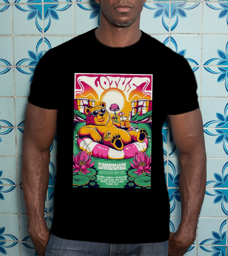 Lotus Summerdance 2026 Garrettsville OH Nelson Ledges Quarry Park Sep 4 6 With Bear Floating On Pool Relaxed Vibes T-Shirt