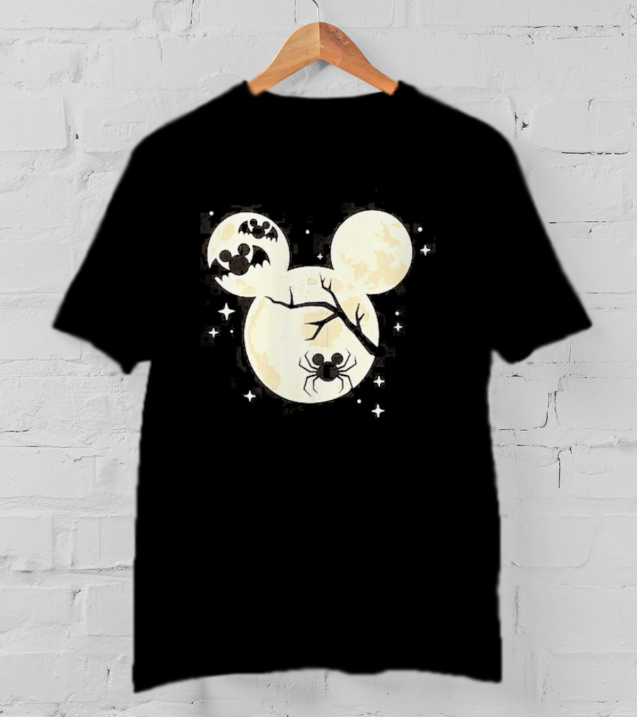 Mickey Mouse Moon Head Halloween Bat Spider Disney T-Shirt