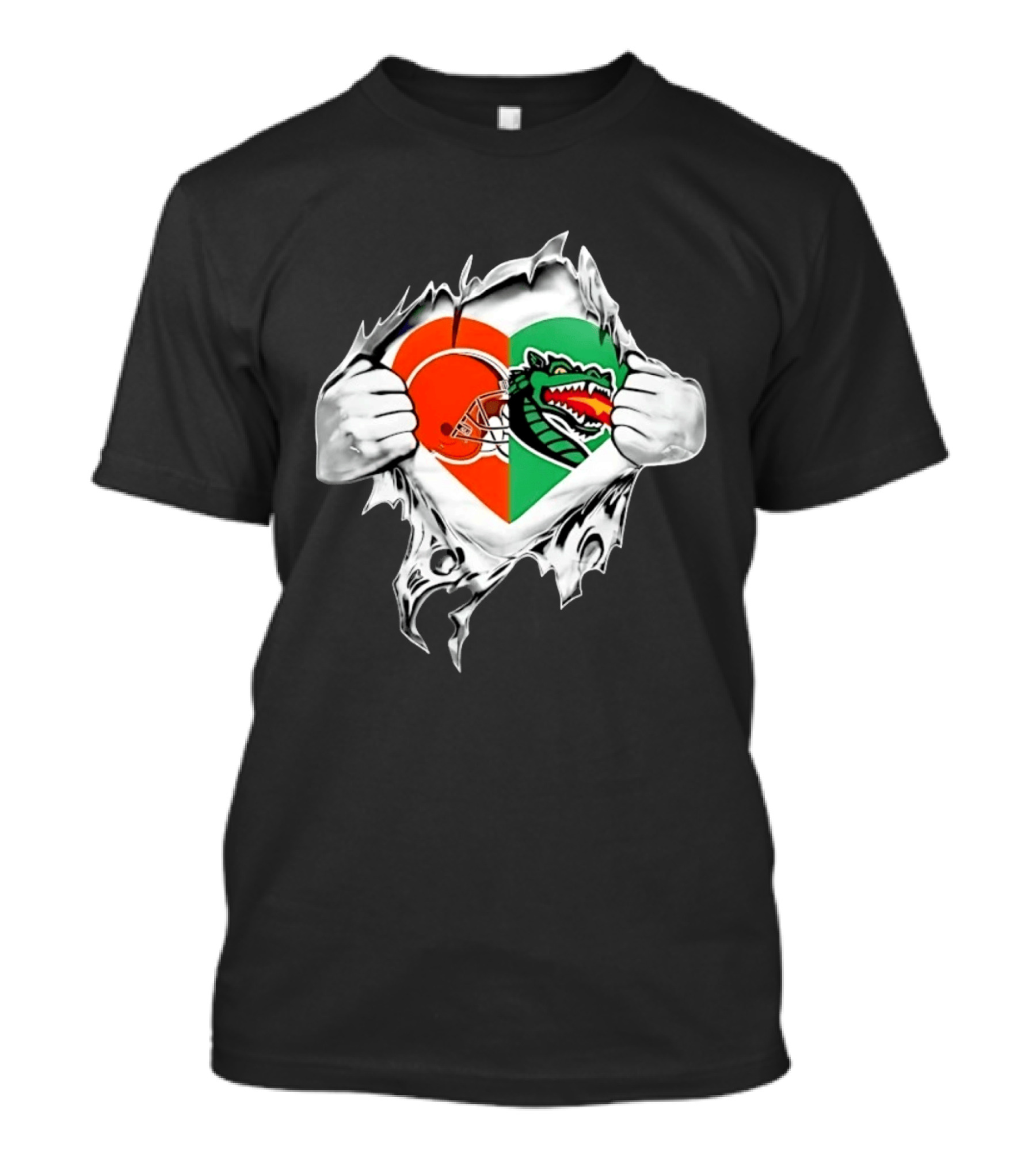 Cleveland Browns UAB Blazers Heart Superman Chest Rip T-Shirt