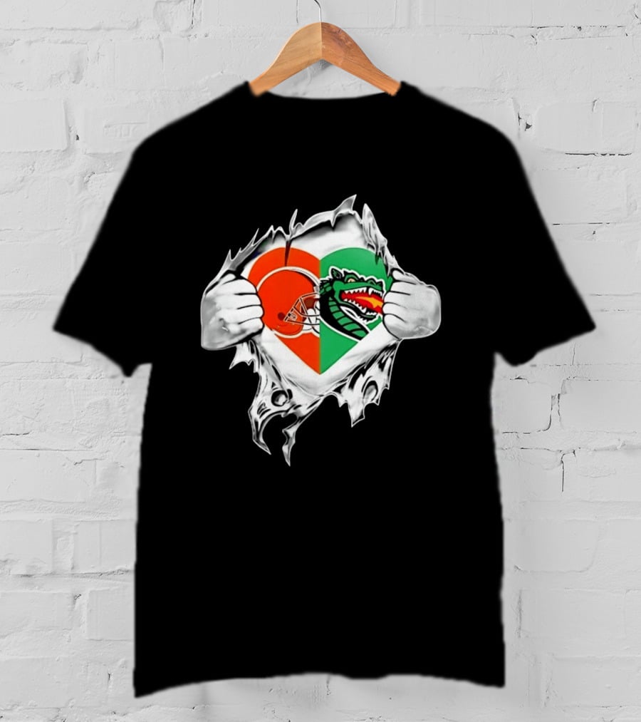 Cleveland Browns UAB Blazers Heart Superman Chest Rip T-Shirt