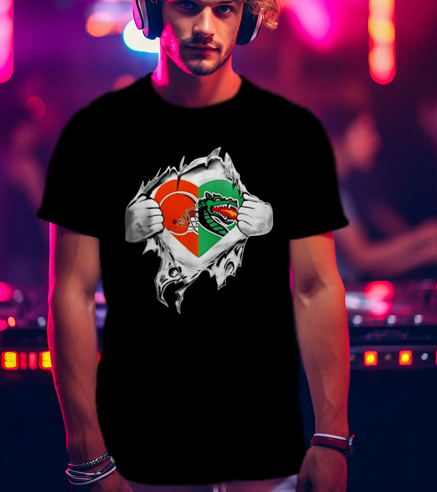 Cleveland Browns UAB Blazers Heart Superman Chest Rip T-Shirt