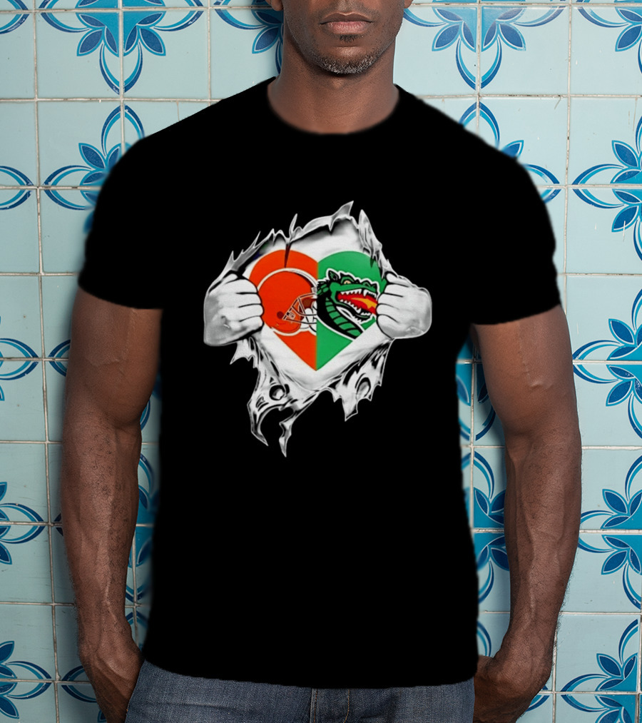 Cleveland Browns UAB Blazers Heart Superman Chest Rip T-Shirt