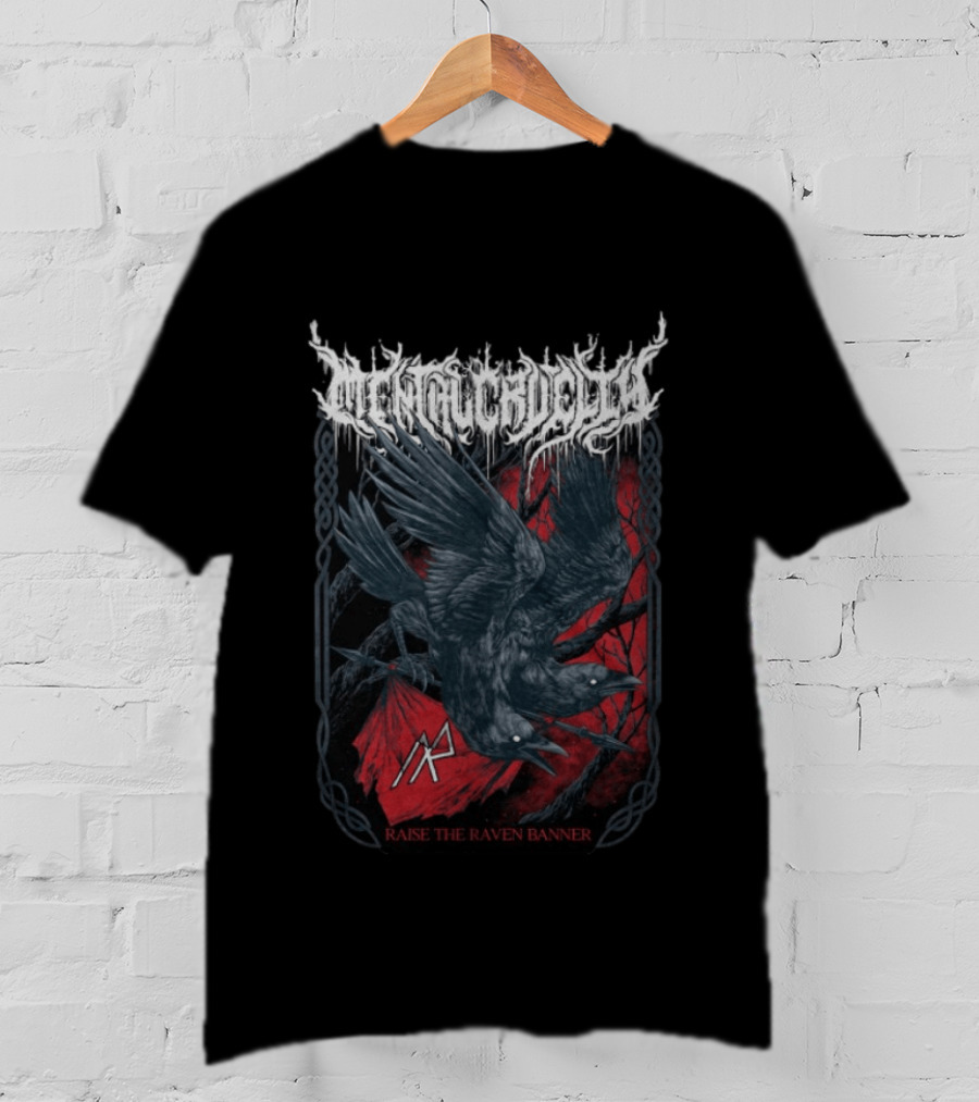 Indiemerchstore Mental Cruelty Raise The Raven Banner Norse Imagery Ravens T-Shirt