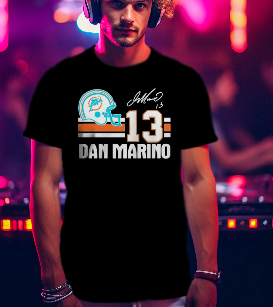 Miami Dolphins Dan Marino 13 Helmet Signature T-Shirt