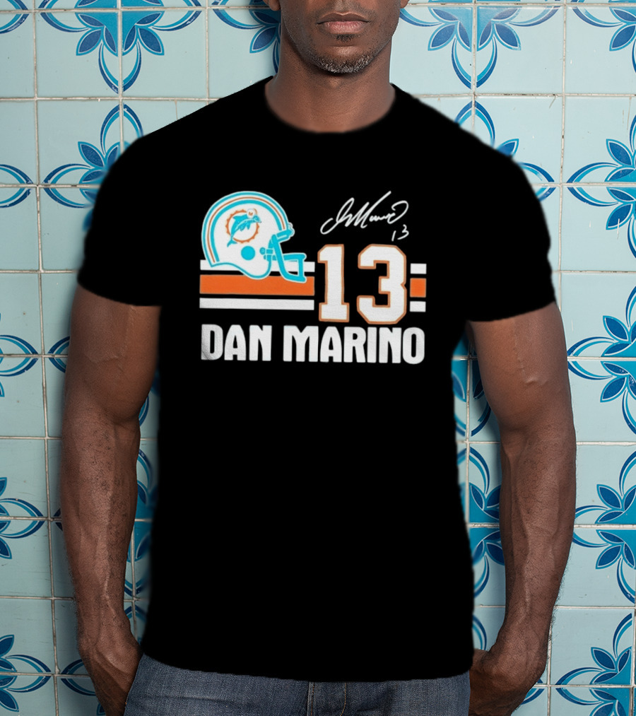 Miami Dolphins Dan Marino 13 Helmet Signature T-Shirt