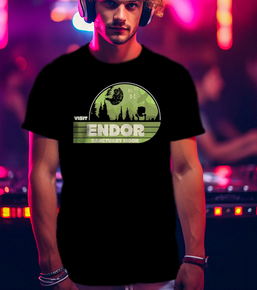 Visit Endor Sanctuary Moon Star Wars Retro Sci Fi Scene T-Shirt