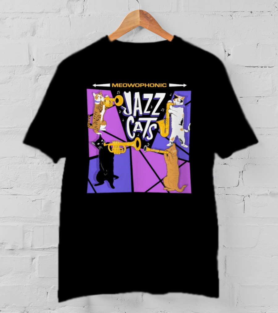 Meowophonic Jazz Cats Playing Trumpets And Saxophones T-Shirt