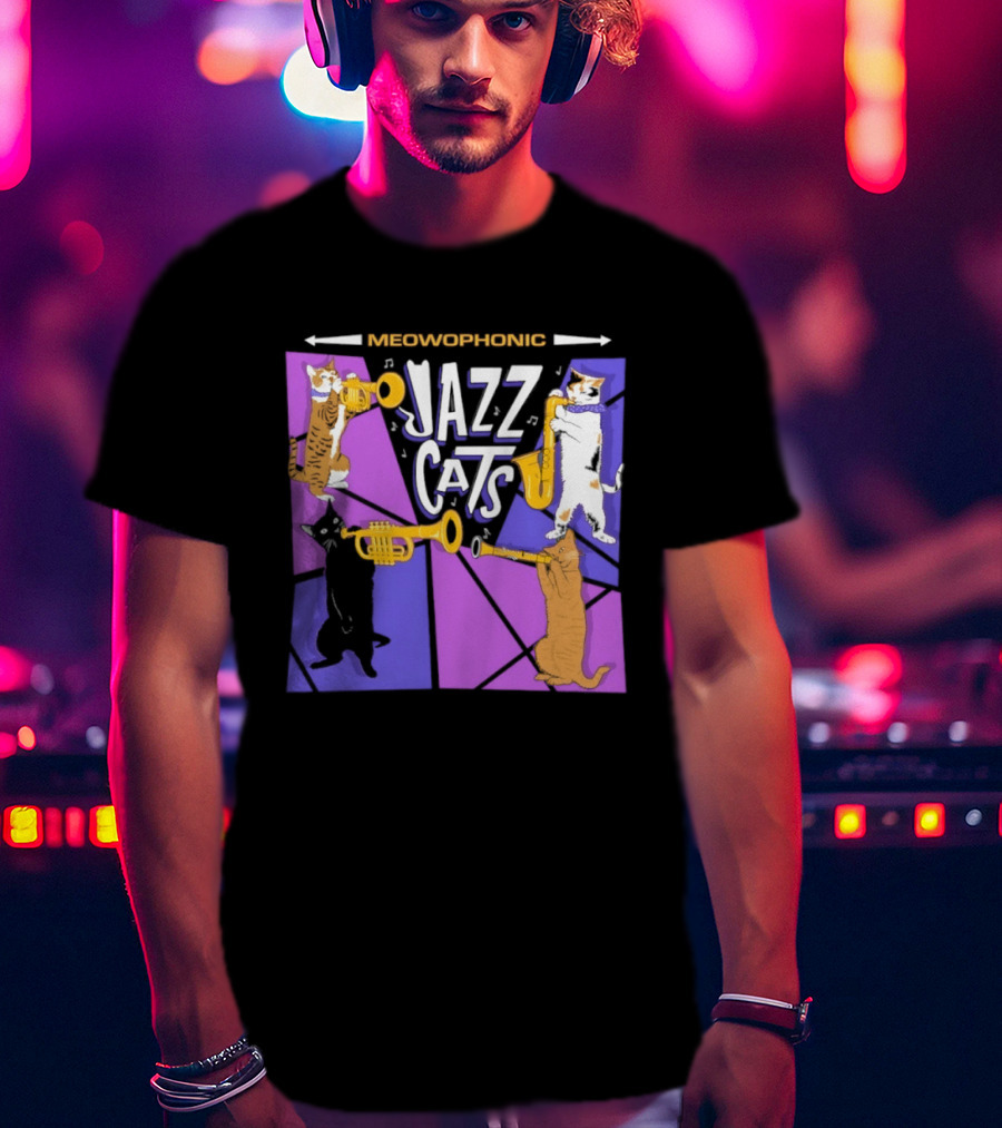 Meowophonic Jazz Cats Playing Trumpets And Saxophones T-Shirt